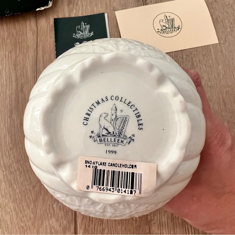 NIB 1999 Belleek‎ Snowflake Candle Holder Christmas Collection